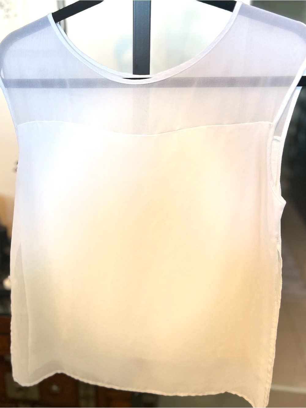White Sheer Panel Sleeveless Blouse - Classic Women's Top.